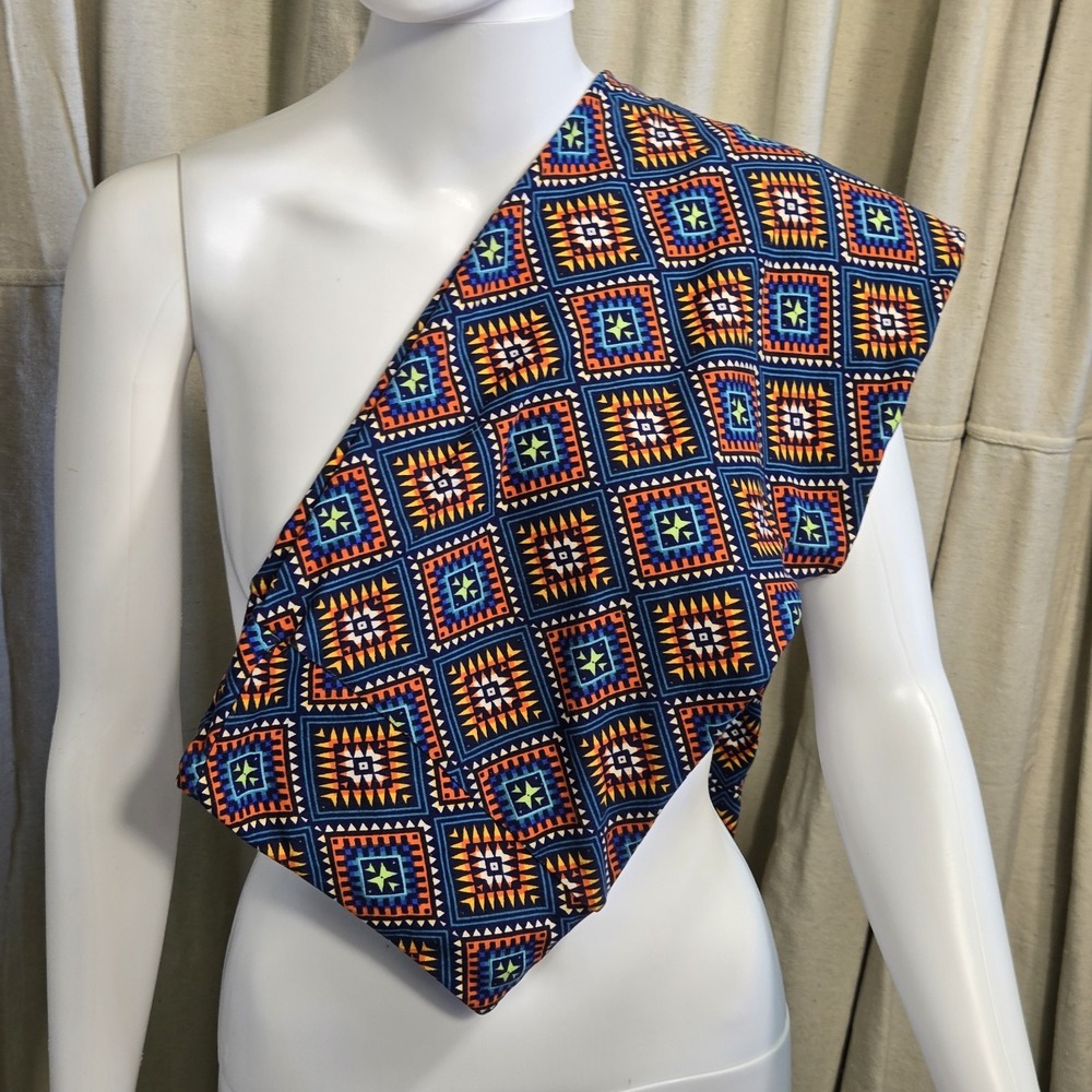 LuLaRoe Tall & Curvy Leggings Blue Orange Geometric Tribal Print Buttery Soft‎